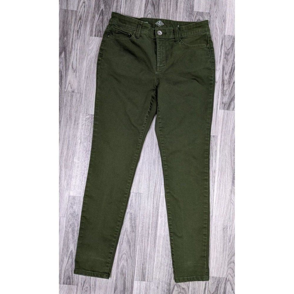 (3/$35) St. John's Bay Womens Size 8 Skinny Leg Pockets Olive Green Denim Jeans